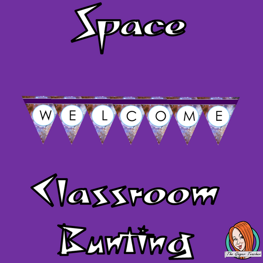 Outer Space Themed Classroom Bunting  This download includes fun space themed classroom bunting. These are great for teachers and kids to have an outer space themed classroom. #classroomthemes #teachingideas #spaceclassroom #outerspaceclassroom