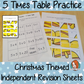 Christmas Themed Independent Multiplication Revision Sheets 5x No Prep independent revision activity for the five times tables. Children have to cut out and stick the correct answer to the question square, when the correct squares are all in place a christmas themed picture will be revealed. #teachmultiplication #revisemultiplication #fivetimestables #noprep #mathsworksheets