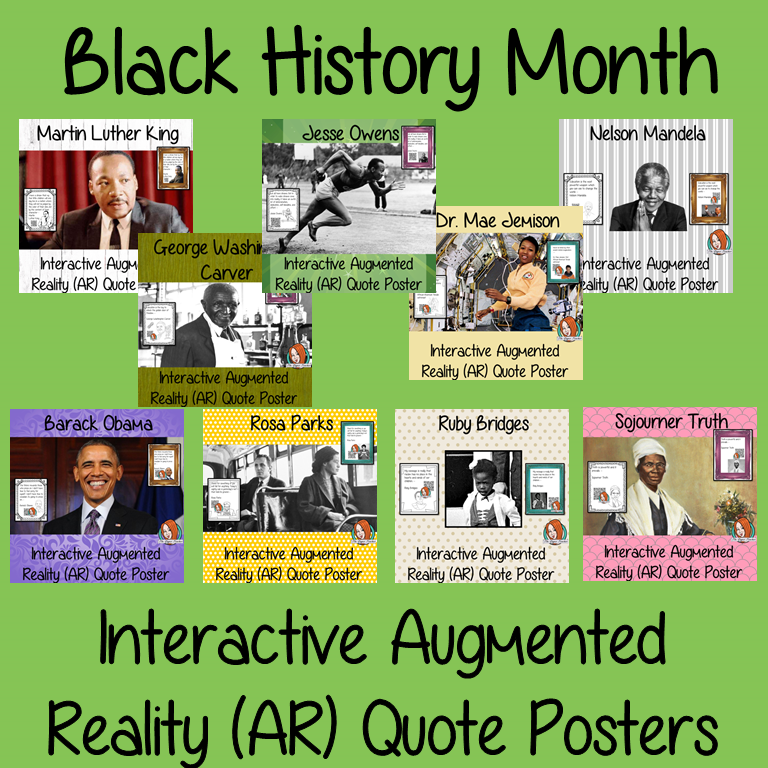 Black History Month  Interactive Quote Posters Augmented Reality (AR) interactive quote posters These posters can be printed and used in your classroom access the augmented reality aspects of posters download the free Metaverse AR (augmented reality) app. Characters will appear in your classroom to give your kids extra facts and an opportunity to hear speechs #blackhistorymonth #blackhistory 