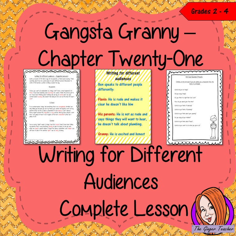 Complete Lesson on Writing for Different Audiences  Gangsta Granny by David Walliams a complete, English lesson on the 21st chapter of the book Gangsta Granny. The lesson focuses on how to write for different audiences. Children will read and discuss the chapter. The class will write recounts for different audiences together and then the children will use writing frames and cloze sheets to create their own recounts. #lessonplans #bookstudy #teachingideas #readingactivities