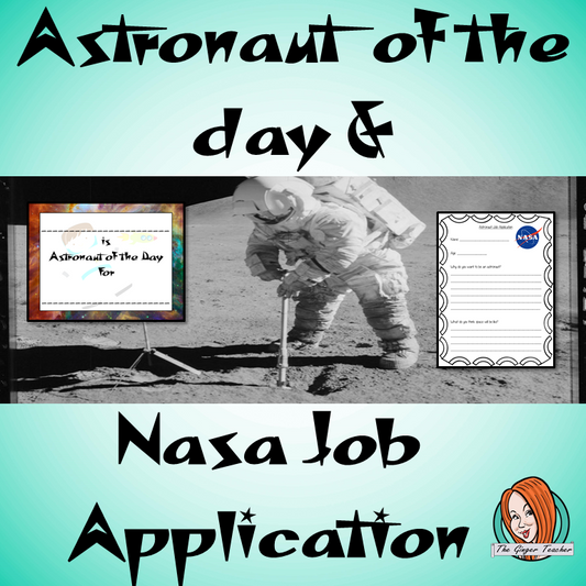 Astronaut of the Day Certificate and NASA Job Application This download includes a fun astronaut of the day certificate to reward hard working students and NASA Job Application to describe themselves or a fictional astronaut. These are great to complete your outer space themed classroom. #classroomthemes #teachingideas #spaceclassroom #outerspace #outerspaceclassroom