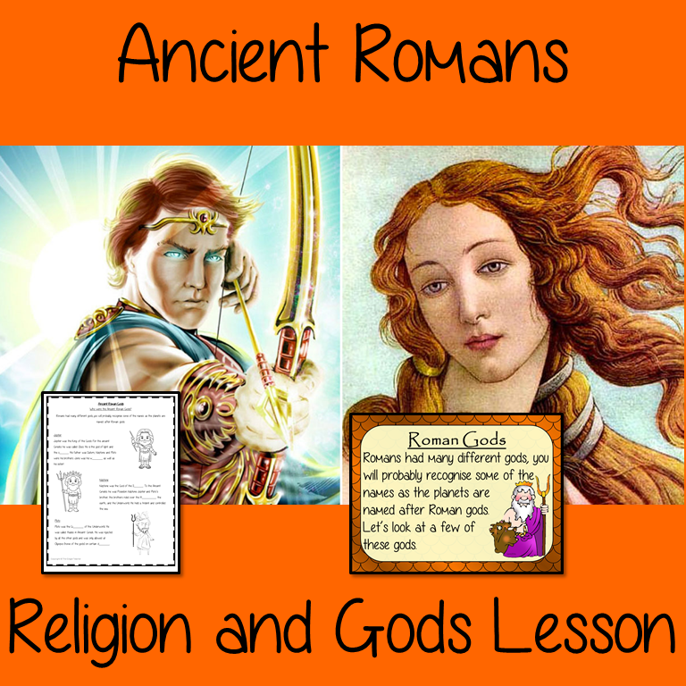 Ancient Roman Religion and Gods Complete History Lesson Teach children about Ancient Roman Religion and gods. The children will learn who the Romans worshipped and how they changed to Christianity. A 30 slide PowerPoint and four versions of the 7-page worksheet to allow children to show their understanding, along with an activity to create fact cards for the gods #lessonplanning #ancientromans #resources #historylessons #historyplanning 