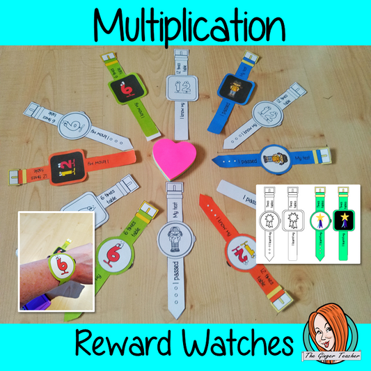 Multiplication Reward Watches  Give you class something to brag about!  These reward watches can be printed and used in your classroom to reward learning multiplication skils. They are great to give out to the children to create a fun classroom environment. There are 4 different designs of each watch, 2 round faces and 2 square, smart-watch designs. This download includes 15 different reward watches #bragtags #rewardtag #awardtags #backtoschool