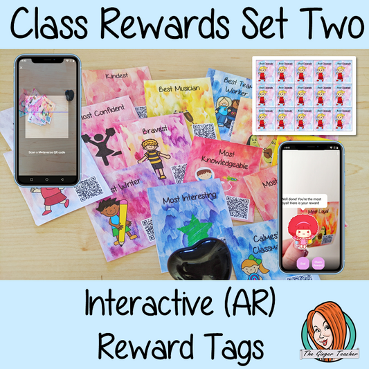 Classroom Awards interactive AR Reward Tags set two Brag tags Give you class something to brag about! These reward tags can be printed and used in your classroom for behaviour management. Children love to collect them all so they are a perfect behavior management system  although there is more to these tags than meets the eye! Scan the code and a fun character will appear in your classroom to congratulate the kids  #bragtags #rewardtag #awardtags 