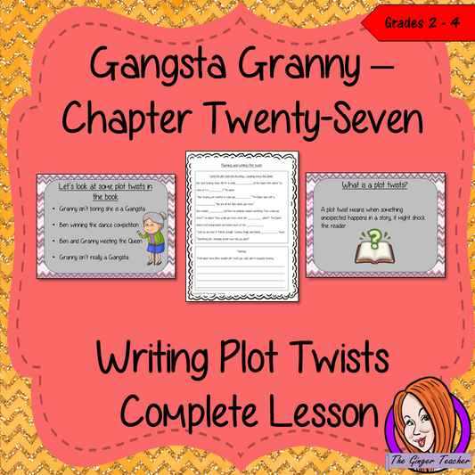 Complete Lesson on Writing Plot Twists Related to Gangsta Granny by David Walliams This download includes a complete, lesson on writing story settings based on the twenty-seventh chapter of the book Gangsta Granny by David Walliams. Children will read and discuss the chapter. There is a PowerPoint to explain plot twists with examples. Children can then plan and write their own plot twists into the story, independently. #lessonplans #bookstudy #teachingideas #readingactivities