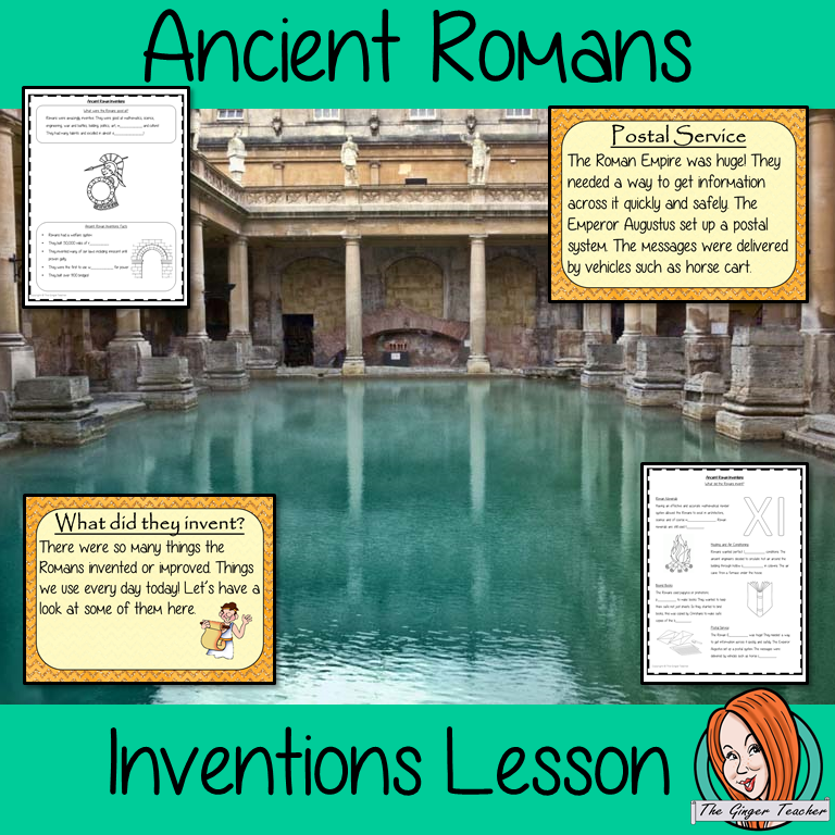 Ancient Romans Inventions Complete History Lesson Teach children about Ancient Romans and their inventions. This download is a complete lesson to teach children about the different inventions of the Ancient Romans.  practice using Roman numerals. detailed 28 slide PowerPoint and4 versions of the 6-page worksheet to show understanding an activity to draw a diagram of an Ancient Roman invention. #lessonplanning #ancientromans #romans #teaching #resources #historylessons #historyplanning