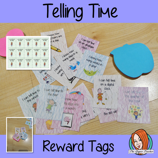 Telling Time Reward Tags brag tags learning to tell the time Give you class something to brag about! These reward tags can be printed and used in your classroom to reward your student when they learn to tell the time.  #bragtags #rewardtag #awardtags #backtoschool