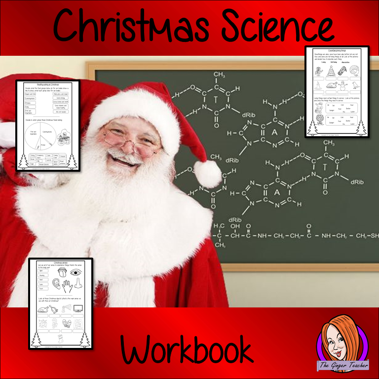 Christmas Science Workbook This fun 10 page workbook teaches children about different aspects of science using Christmas examples. There are exercises for kids to complete which look at forces, healthy eating, classifying, light sources, senses, materials and particles. #Christmas #classroom #science #planning #lessons #festive #learning #experiments #resources #teaching #lessonplans #holidays #holidayseason