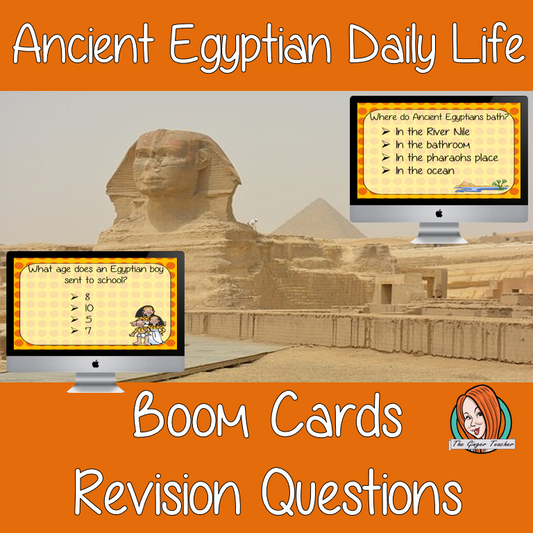 Egyptian Daily Life Revision Questions  This deck revises children’s knowledge of Egyptian Daily Life. There are multiple choice revision questions to check children’s understanding. These question cards are self-grading and lots of fun!