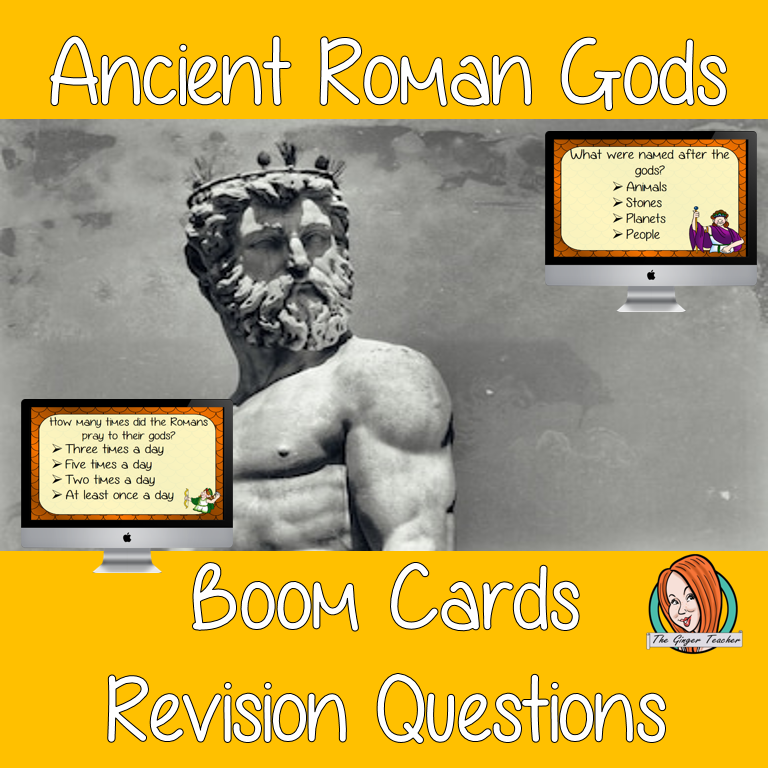 Ancient Roman Gods Revision Questions  This deck revises children’s knowledge of Ancient Roman Gods. There are multiple choice revision questions to check children’s understanding. These question cards are self-grading and lots of fun!