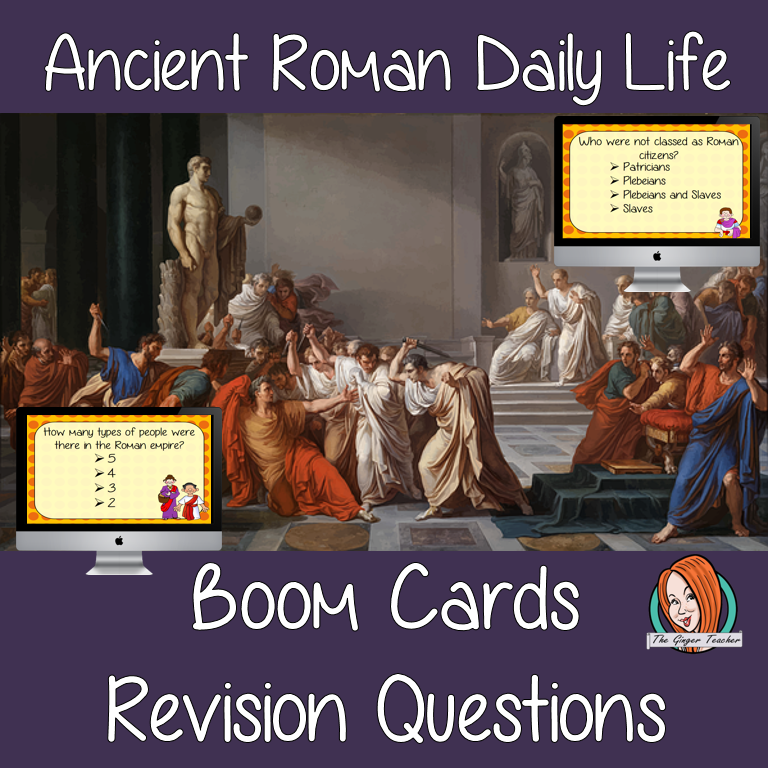 Ancient Roman Daily Life Revision Questions  This deck revises children’s knowledge of Ancient Roman Daily Life. There are multiple choice revision questions to check children’s understanding. These question cards are self-grading and lots of fun!