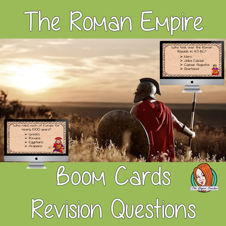 Ancient Roman Empire Revision Questions  This deck revises children’s knowledge of Ancient Roman Empire. There are multiple choice revision questions to check children’s understanding. These question cards are self-grading and lots of fun!