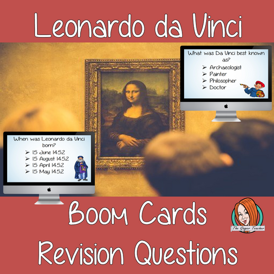 Leonardo da Vinci Revision Questions  This deck revises children’s knowledge of Leonardo da Vinci. There are multiple choice revision questions to check children’s understanding. These question cards are self-grading and lots of fun!