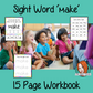 Sight word ‘make’ 15 page workbook. Contains pages to learn the fry sight word ‘make’, for learning the high frequency words. Contains handwriting practice, word practice, spelling and use in sentences. #sightwords # frywords #highfrequencywords