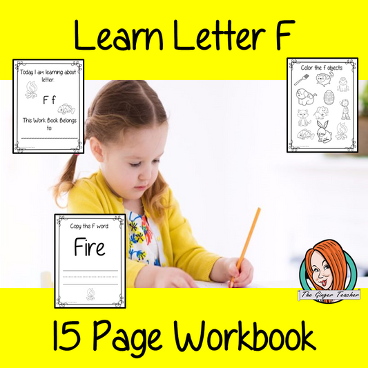 Alphabet Book Letter F    Help your children practice recognizing and using F, with 15 pages of activities.     The 15 pages contain, copying, tracing, writing, coloring, reading and spotting the letter and sound F      