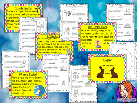 Easter PowerPoint and Worksheets teach children about the religious celebration of in one complete lesson. Detailed 30 slide PowerPoint on the celebrations fun traditional facts details about how it is celebrated, information about the Easter story and information about how the date is calculated. Differentiated 8 page worksheets so students demonstrate understanding great for teaching kids all about this religious celebration in your classroom. #teaching #easter