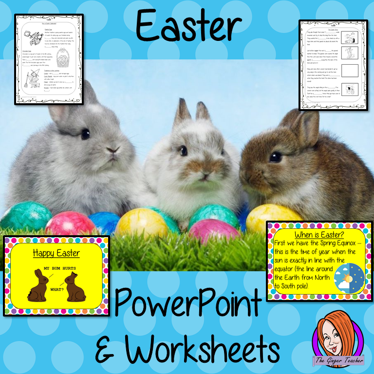 Easter PowerPoint and Worksheets teach children about the religious celebration of in one complete lesson. Detailed 30 slide PowerPoint on the celebrations fun traditional facts details about how it is celebrated, information about the Easter story and information about how the date is calculated. Differentiated 8 page worksheets so students demonstrate understanding great for teaching kids all about this religious celebration in your classroom. #teaching #easter
