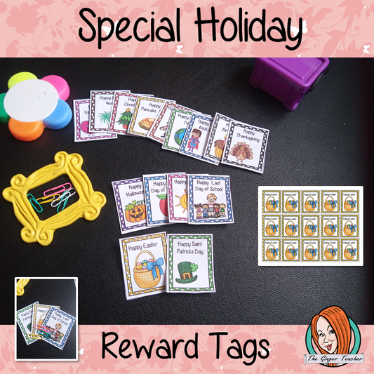 Special Holidays Reward Tags (Brag Tags) These reward tags can be printed and used in your classroom for special holidays includes 15 reward tags: Happy New Year Happy Valentine’s day Happy St Patrick’s Day Happy Easter Happy Summer Happy First Day of School Happy Last Day of School Happy Halloween Happy Thanksgiving Happy Christmas Happy Birthday Happy World Book Day Happy Pancake Day Happy Earth Day Happy Chinese New Year #bragtags #rewardtag #awardtags #holidays