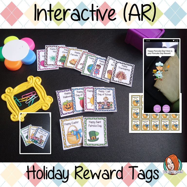 Interactive Classroom Holiday Reward Tags (brag tags) Give you class something to brag about! These reward tags can be printed and used in your classroom download the free Metaverse AR (augmented reality) app Scan the code and a fun character will appear in your classroom to congratulate the kids! each tag has AR reward that the children collect also the option to take a reward selfie. #ar #augmentedreality #bragtags #rewardtag #awardtags 