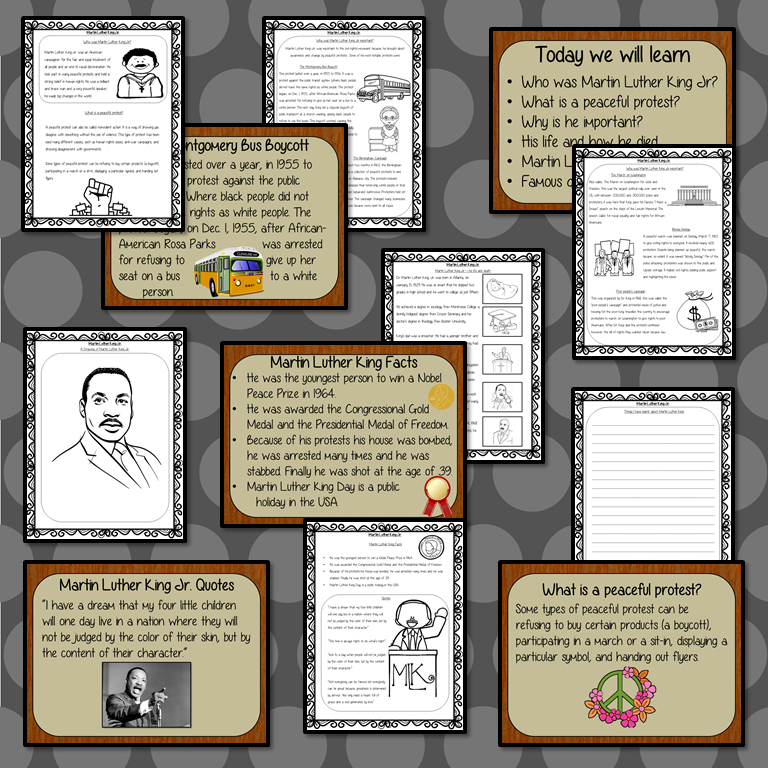 Martin Luther King PowerPoint and Worksheets Lesson Fun history lesson to teach children about Martin Luther King Jr. Perfect for Black History Month in your classroom, make teaching about peaceful protests and black history fun and engaging. Great lesson with many facts and activities for your kids to enjoy. #lessonplanning #teaching #resources #historylessons #historyplanning #martinlutherking #mlk #blackhistorymonth