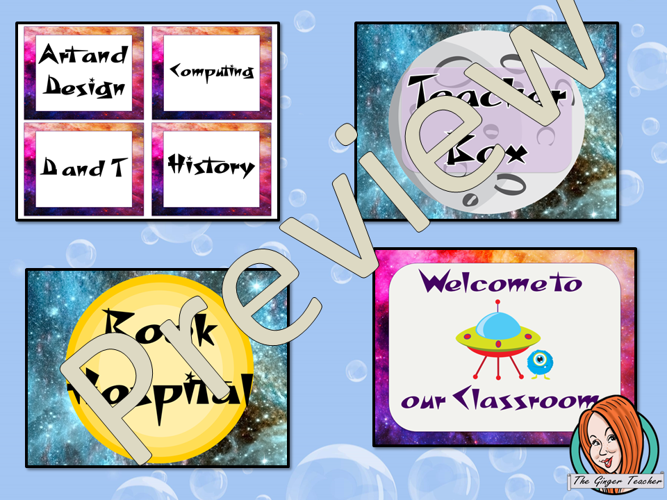 Outer Space Themed Classroom Signs  This download includes fun space themed classroom signs. These are great for teachers and kids to have an outer space room.  This download includes: - Book hospital sign - Teacher box sign  - Welcome to our class sign - Editable welcome sign - 16 subject box labels #classroomthemes #teachingideas #outerspaceclassroom