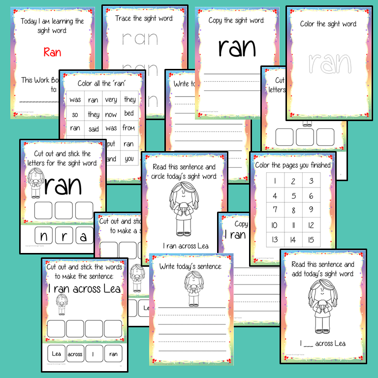 Sight Word ‘Ran’ 15 Page Workbook Help your children practice their sight words with 15 pages of activities to spell and use the sight word ‘Ran’ in sentences.     The 15 pages contain, handwriting practice, tracing and spelling the word and sentence reading and construction.   