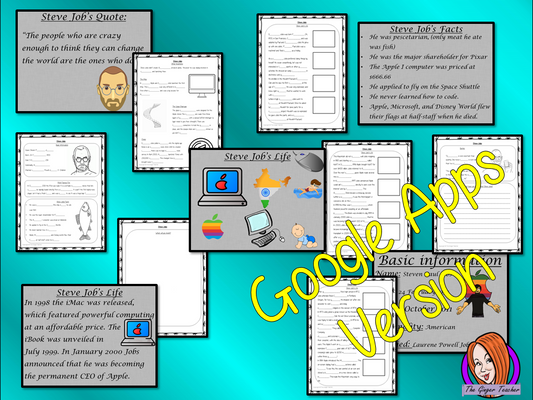 Distance Learning Scientists and Inventors, Steve Jobs Google Slides Lesson  From my Scientists and Inventors resources collection – Let’s learn about Steve Jobs  This lesson teaches children about Steve Jobs. There is a detailed 40 slide presentation on his life, achievements and facts about him. There are also differentiated, 7 page, Google Slides worksheets to allow children to demonstrate their understanding. This is the Google Slides version of this lesson! 