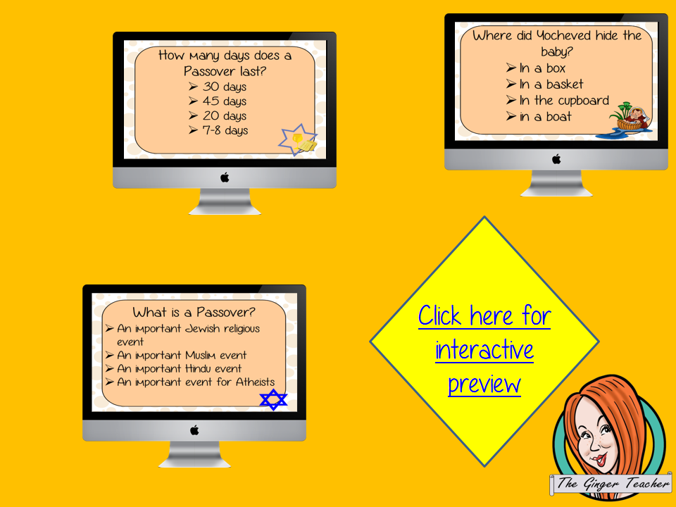 The Passover Revision Questions  This deck revises children’s knowledge of the Passover. There are multiple choice revision questions to check children’s understanding. These question cards are self-grading and lots of fun!