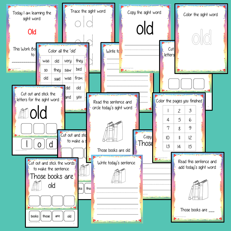 Sight Word ‘Old’ 15 Page Workbook Help your children practice their sight words with 15 pages of activities to spell and use the sight word ‘Old’ in sentences.     The 15 pages contain, handwriting practice, tracing and spelling the word and sentence reading and construction.   