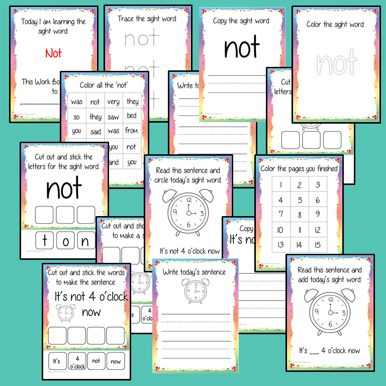 Sight Word ‘Not’ 15 Page Workbook Help your children practice their sight words with 15 pages of activities to spell and use the sight word ‘Not’ in sentences.     The 15 pages contain, handwriting practice, tracing and spelling the word and sentence reading and construction.   