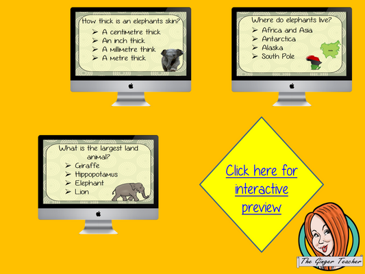 Elephants Revision Questions  This deck revises children’s knowledge of Elephants. There are multiple choice revision questions to check children’s understanding. These question cards are self-grading and lots of fun!