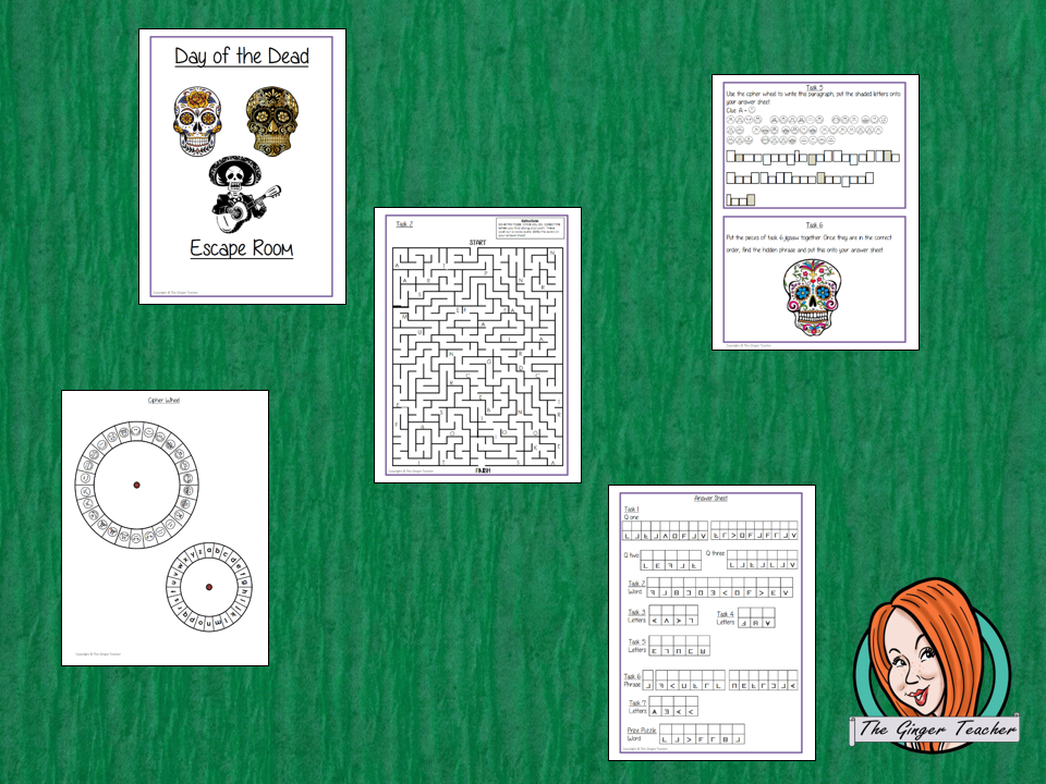 Day of the Dead Escape Room Game     Try this escape room style game with your students today! This is a fun game that is perfect for teaching children about Day of the Dead. This game focuses on students finding out facts and information and using these to solve puzzles. This helps them to learn.     This activity is great for the beginning of a topic to introduce information or at the end to recap.     Students are trying to help an alien understand Day of the Dead and they must solve a series of clues, a