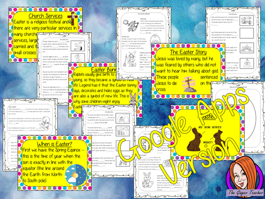 Distance Learning Easter Google Slides Lesson  These resources teach children about Easter in one complete lesson. There is a detailed 30 slide presentation on the Easter story, fun Easter facts, details about how the date of Easter is decided and a retelling of the Easter bible story. There are also differentiated, 8 page, Google Slides worksheets to allow students to demonstrate their understanding. This pack is great for teaching kids all about this religious festival