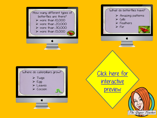 Butterflies Revision Questions  This deck revises children’s knowledge of Butterflies. There are multiple choice revision questions to check children’s understanding. These question cards are self-grading and lots of fun!