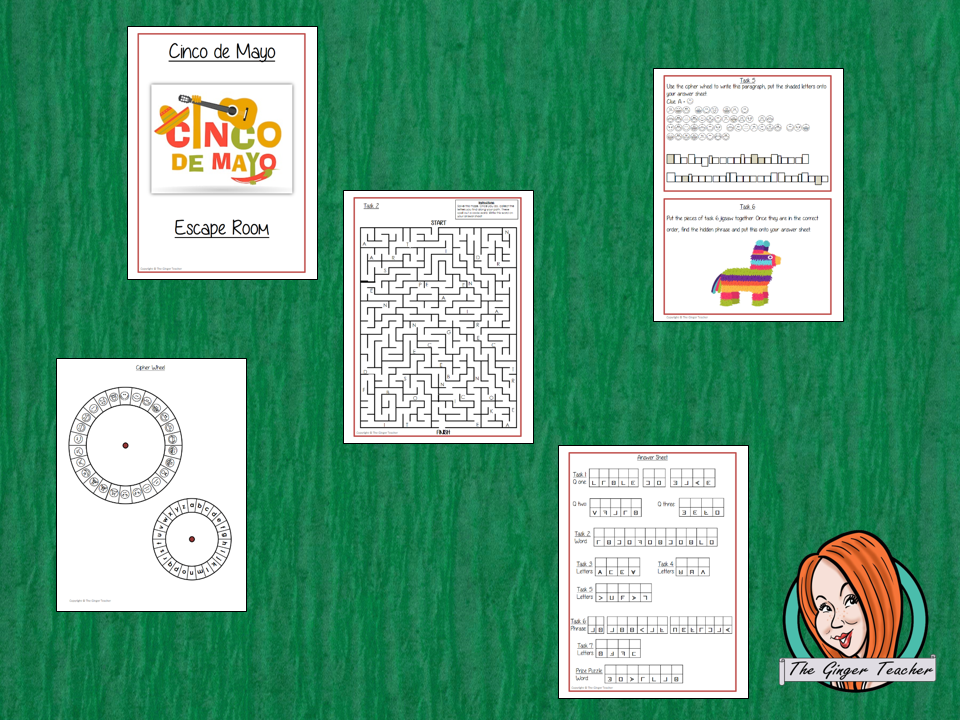 Cinco de Mayo Escape Room Game     Try this escape room style game with your students today! This is a fun game that is perfect for teaching children about Cinco de Mayo. This game focuses on students finding out facts and information and using these to solve puzzles. This helps them to learn.     This activity is great for the beginning of a topic to introduce information or at the end to recap.     Students are trying to help an alien understand Cinco de Mayo and they must solve a series of clues, as well