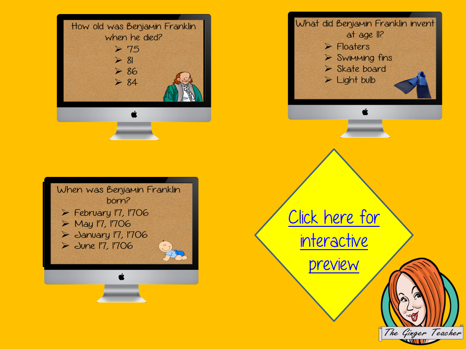 Benjamin Franklin Revision Questions  This deck revises children’s knowledge of Benjamin Franklin. There are multiple choice revision questions to check children’s understanding. These question cards are self-grading and lots of fun!