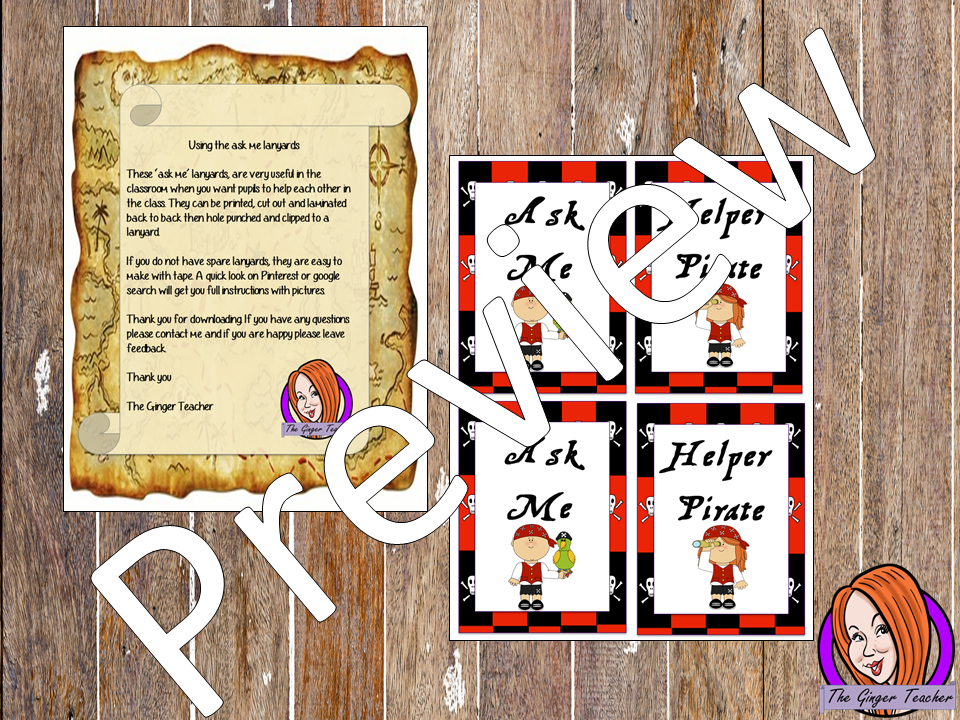 Pirate Themed ‘Ask Me’/ Pirate Helper Lanyards This download includes a fun pirate lanyard for your classroom helpers. These are great for kids to help their teacher and classmates when they finish their work This download includes: - Ask me and pirate helper lanyard cards - Full instructions #classroomthemes #teachingideas #pirateclassroom