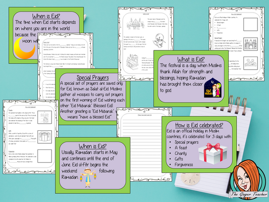 Eid PowerPoint and Worksheets This download teaches children about Eid in one complete lesson. There is a detailed 21 slide PowerPoint on the festival of Eid, fun Eid facts, details about how the date of Eid is decided and how it is celebrated. There are also differentiated, 5 page, worksheets to allow students to demonstrate their understanding. This pack is great for teaching kids all about this religious festival in your classroom. #teaching #eid #reteaching 