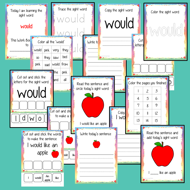 Sight Word ‘Would’ 15 Page Workbook Help your children practice their sight words with 15 pages of activities to spell and use the sight word ‘Would’ in sentences.     The 15 pages contain, handwriting practice, tracing and spelling the word and sentence reading and construction.   