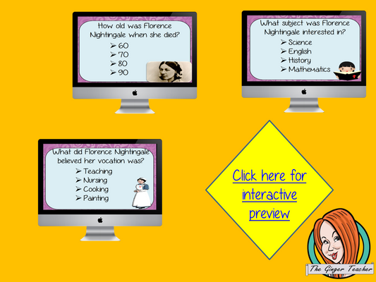 Florence Nightingale Revision Questions  This deck revises children’s knowledge of Florence Nightingale. There are multiple choice revision questions to check children’s understanding. These question cards are self-grading and lots of fun!