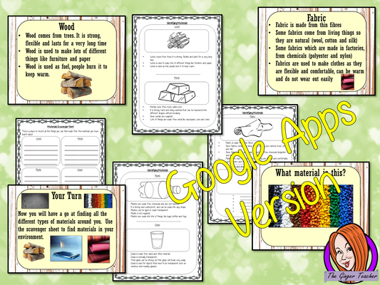 Distance Learning Identifying Materials Google Slides Lesson  This lesson includes a 17 slide presentation on identifying everyday materials. There are also differentiated, Google Slides worksheets to allow children to demonstrate understanding of the materials. This is the Google Slides version of this lesson!