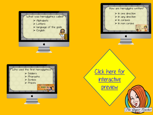 Hieroglyphics Revision Questions  This deck revises children’s knowledge of Hieroglyphics. There are multiple choice revision questions to check children’s understanding. These question cards are self-grading and lots of fun!