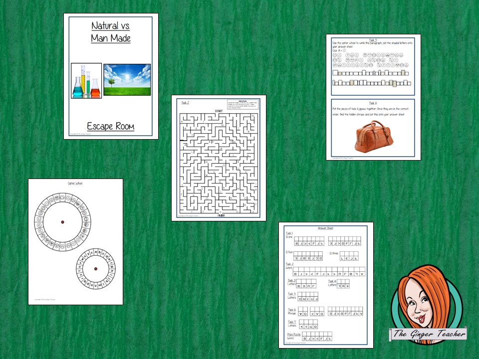 Natural v Man made Materials Escape Room Game  Try this escape room style game with your students today! This is a fun game that is perfect for teaching children about Natural v Man made Materials. This game focuses on students finding out facts and information and using these to solve puzzles. This helps them to learn.  This activity is great for the beginning of a topic to introduce information or at the end to recap.  Students are trying to help an alien understand Natural v Man made Materials and they m