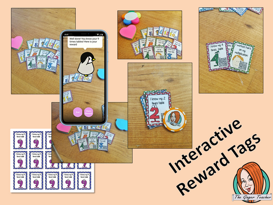 Interactive multiplication Reward Tags brag tags! These tags can be used in your classroom for behaviour management. If you want to promote good behavior of students brag tags! This is a whole class behaviour management system promotes good behaviour in class download the free AR (augmented reality) app and a fun character will appear in your classroom! Each tag has AR reward that collect also option to take reward selfie. #augmentedreality #bragtags #rewardtag #awardtags